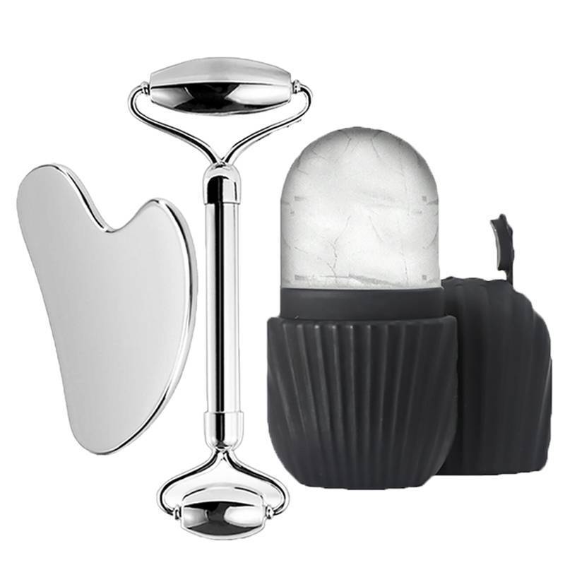 Stainless Steel Facial Ice Cube Set, Ice Roller, Portable Facial Scraping Board, Care Tool, Silicone Facial Ice Cube