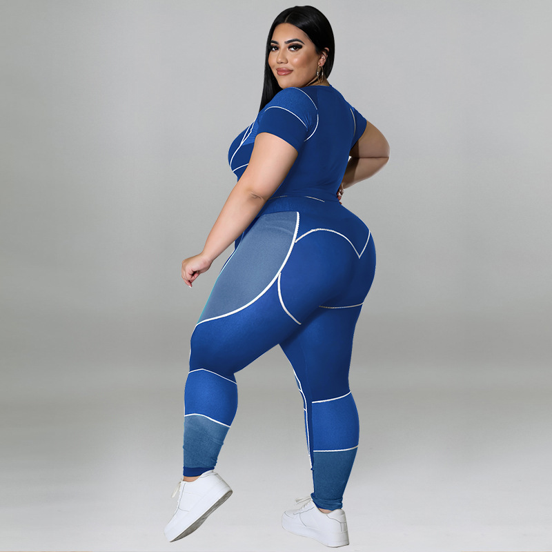 Plus Size Workout Sets For Women 3/4 Sleeve Crop Top And High Waist Yoga Pants, Color Block Sports Outfit, Sweet Style Athletic Wear_ecoleips.com