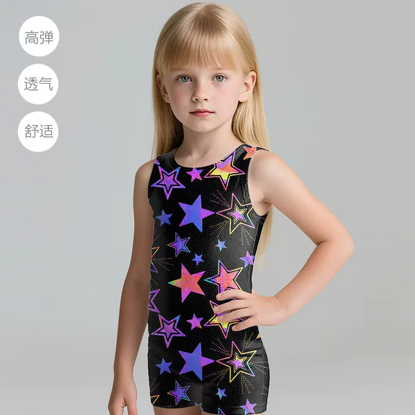 Cross-Border Children's One-Piece Ballet Outfit, Professional Dance Practice Wear, Printed Training Outfit, Slim-Fit Breathable Gymnastics Leotard