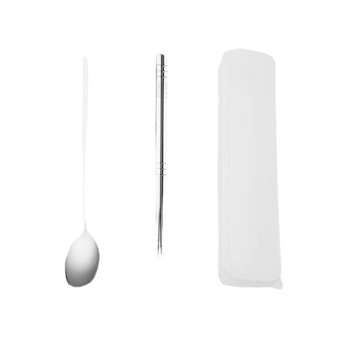 304 stainless steel chopsticks and spoons cute two-piece set for office workers and students, portable cutlery set with storage