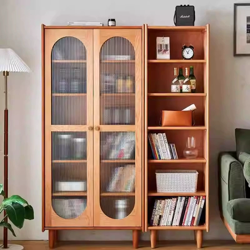 Книжный шкаф из цельного дерева, скандинавский простой шкаф для хранения из вишневого дерева, кабинет, гостиная, японский современный комбинированный боковой шкаф