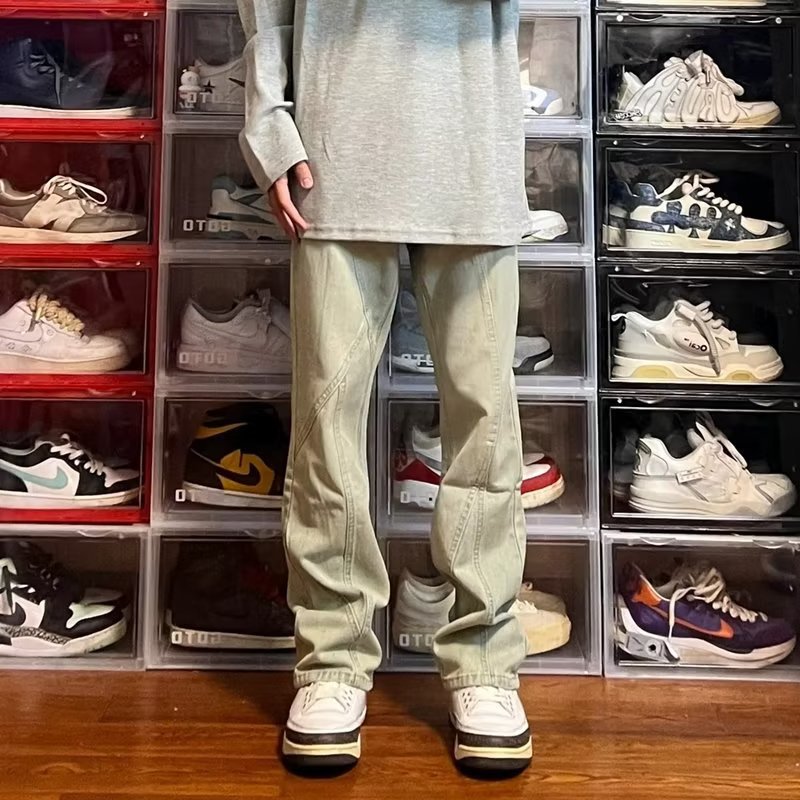 Primavera y otoño American High Street Jeans Pantalones de moda casual para hombres Pantalones amarillos de barro de diseño suelto recto de todo fósforo