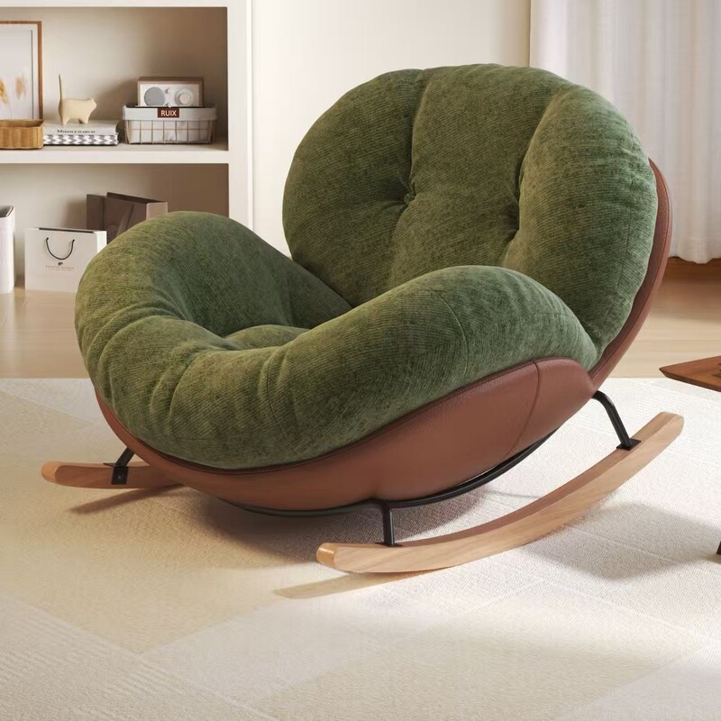 Cream-Colored Rocking Chair, Lazy Lounge Chair for Home Use, Leisure Single Sofa for Girls, Balcony Living Room Cloud Rocking Lounge Chair