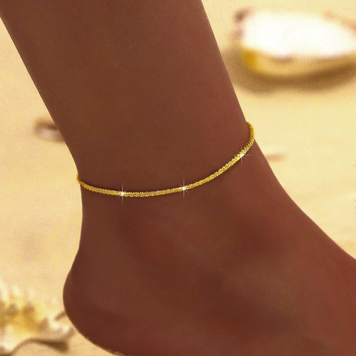 Europa y los Estados Unidos venden calientes multicapa con collar de oruga de estrellas japonesas y coreanas nicho temperamento simple pulsera de tobillo brillante image 5