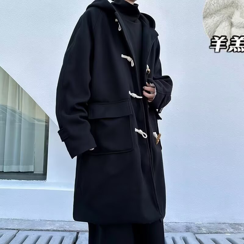 겨울 기모 두꺼운 모직 코트 남자 중장 Lambswool 후드 모직 하이 엔드 캐주얼 재킷