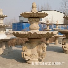 石雕喷泉黄金麻石材欧式喷泉跌水雕塑花岗岩喷泉花园广场水池摆件