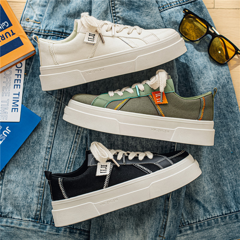 2025 primavera y verano estudiantes japoneses Harajuku estilo zapatos deportivos casuales de suela gruesa zapatos de skate de moda cordones zapatos de tela para hombre