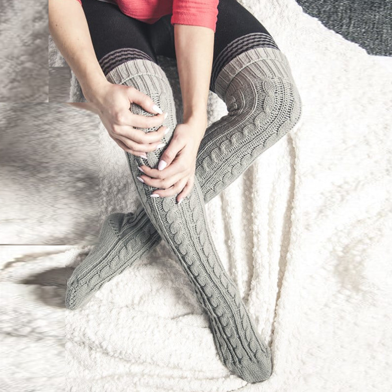 Cable Knit Over-the-knee Wool Socks For Women Autumn Winter_voghion.com
