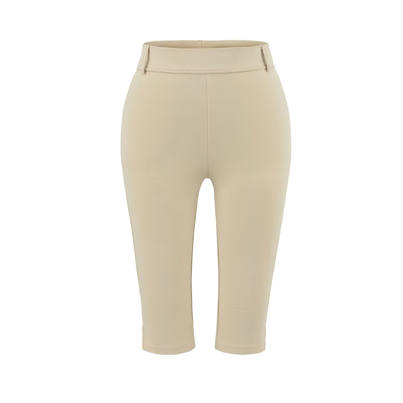 Korean-style elegant women's capri pants, elastic mid-length pants with side slits, black casual pants for outerwear