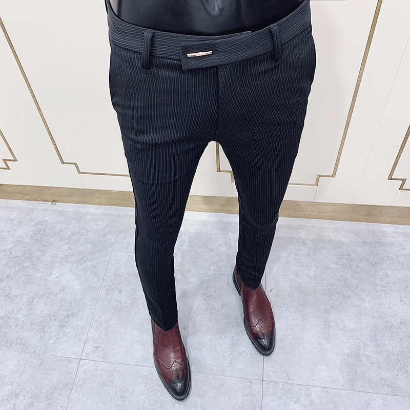Pantalones de traje de hombre 2021 Otoño e Invierno Nuevos pantalones ajustados casuales de negocios coreanos a rayas engrosados al por mayor de los hombres image 11