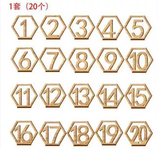 跨境爆款 木质桌号牌1-20六边形镂空数字席位牌 酒吧咖啡馆座号