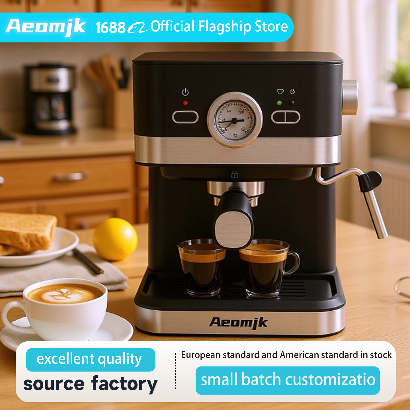 110V220V American, European and British Coffee Machine Italian Household Touch Panel Steam Milk Foam Automatic Steam Large Capacity