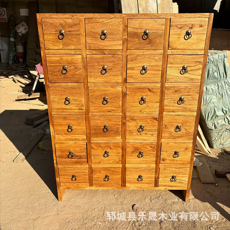 老榆木斗柜药柜实木多抽屉储物柜多层抽屉复古老门板储物柜收纳柜