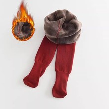 女童打底裤秋冬加绒加厚周岁红色宝宝连体袜一体绒保暖儿童连