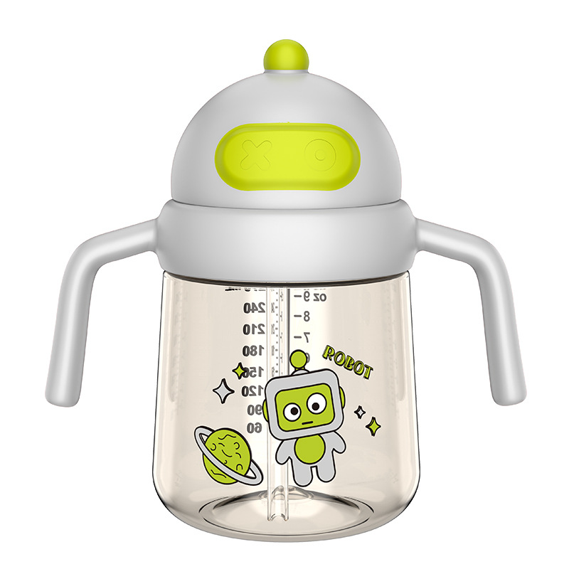 Inglés caja de bebés tazas de agua para niños anti-asfixia tazas de bebés robot tazas de agua para niños tazas de bebida directa ppsu