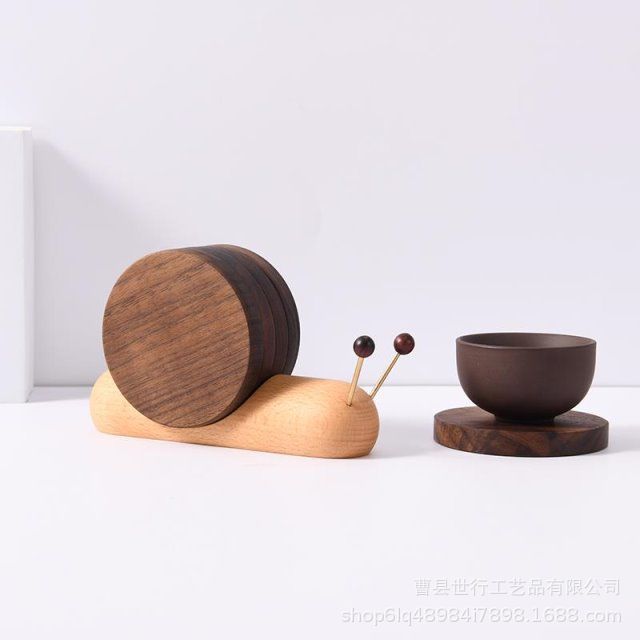 北米黒胡桃木アニメ文化創造性カタツムリ茶卓カップマット茶道実木断熱マット木茶マットプレゼント|undefined