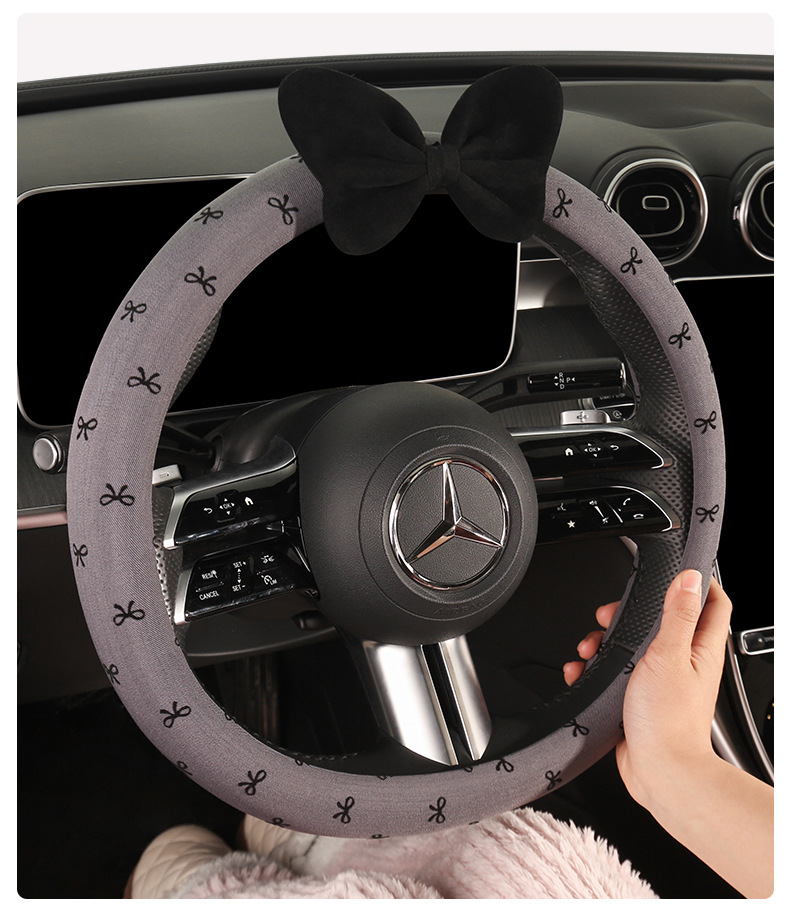 25 New Models of All-Season Universal Bow-Knot Breathable Fabric Dirt-Resistant Cool Sweat-Absorbent Non-Slip Car Steering Wheel Cover for Vehicle Use
