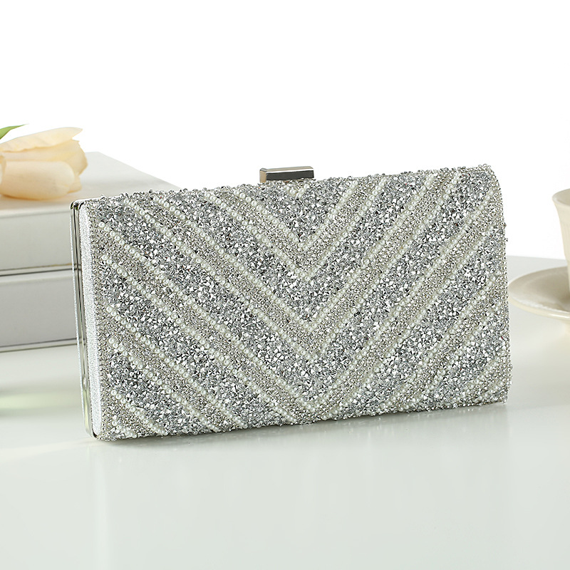 Large capacity diamond studded women's evening bag simple and fashionable rhinestone hand held evening bag_voghion.com