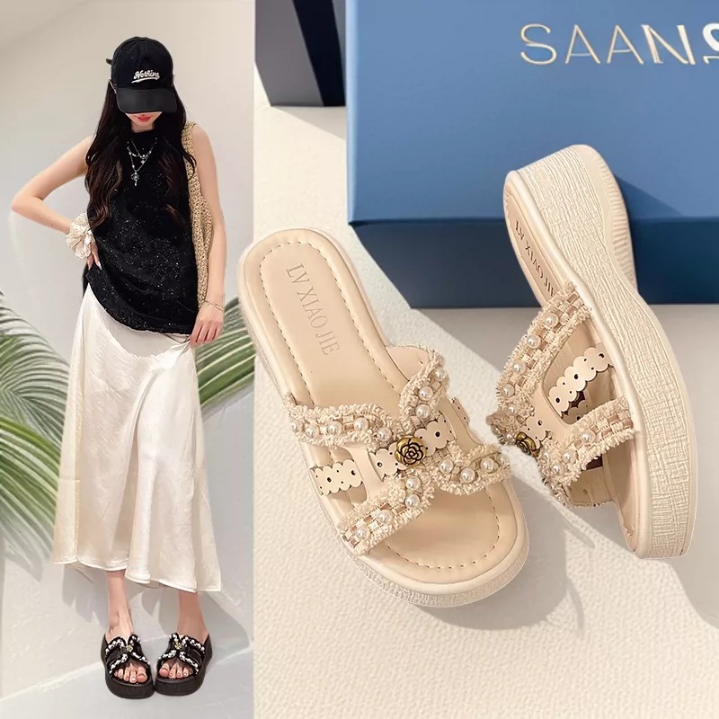 Pantuflas con Plataforma Estilo Xiaoxiang de PU y EVA para Uso Exterior