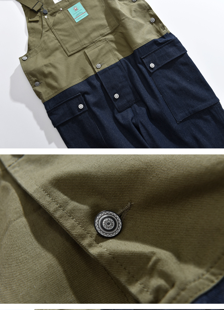 Tuta da lavoro a blocchi di colore, stile maschile, con bretelle, pantaloni da papà, pantaloni in denim, marchio europeo e americano alla moda_voghion.com