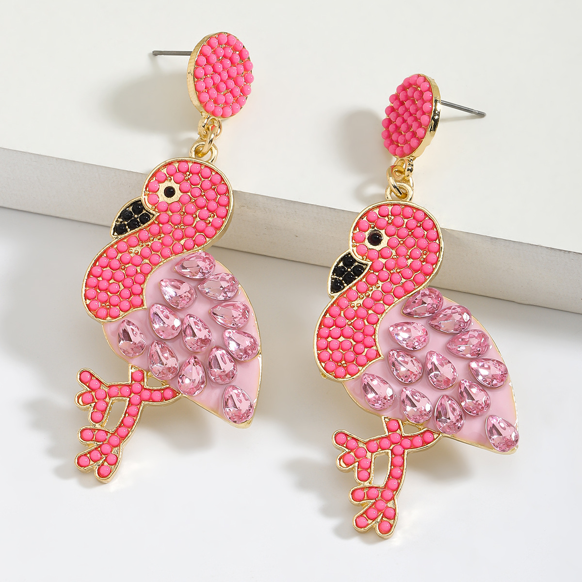 1 Pair IG Style Cute Modern Style Flamingo American Flag Inlay Alloy Seed Bead Rhinestones Drop Earrings display picture 6