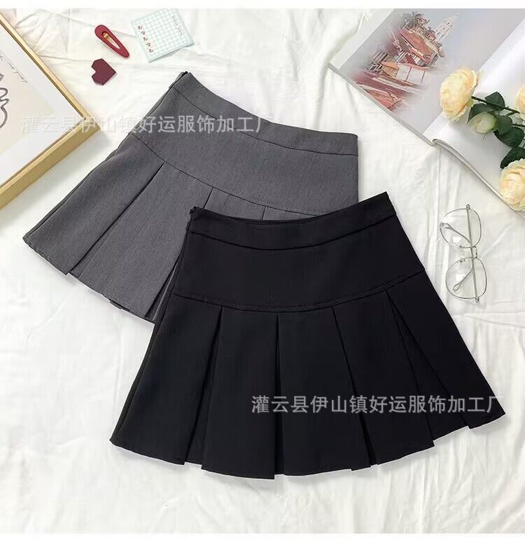Solid color summer pleated skirt
