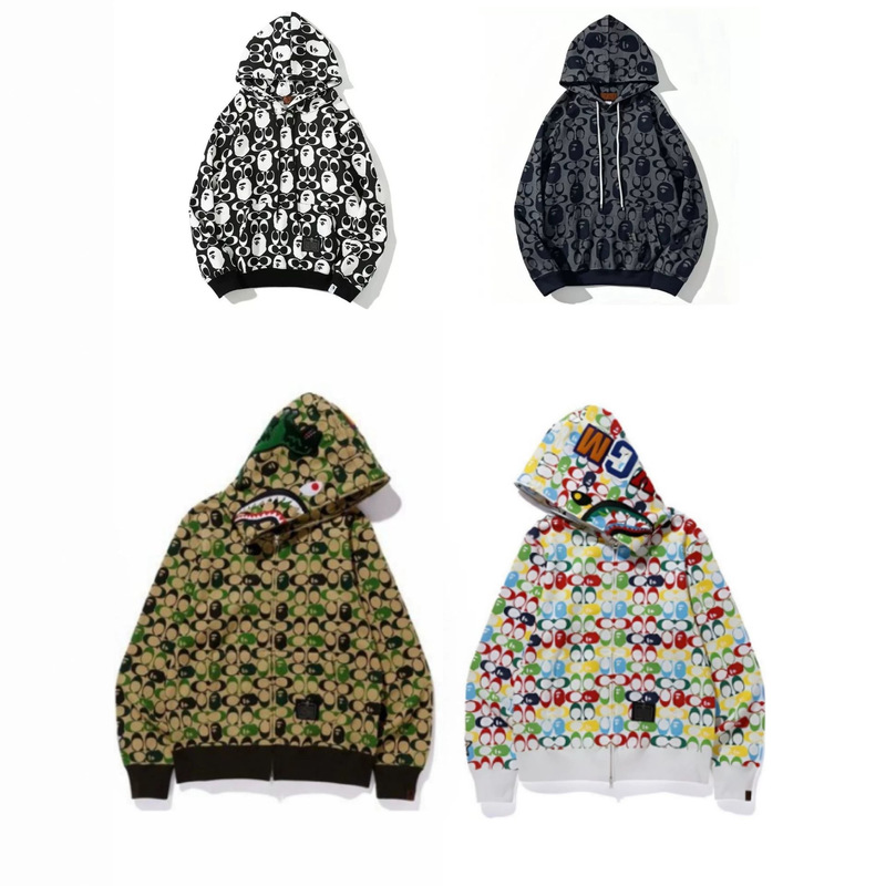 Kou Heavy Industry Embroidery Collaboration with BAPE Ape Head Hooded Sweatshirt for Men, Trendy Loose Zipper Jacket in Multiple Colors