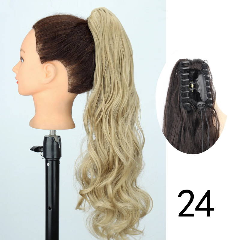 24inch ロングカーリーポニーテール高温繊維女性ビッグウェーブカーリーヘアグリップクリップポニーテールエクステンション|undefined