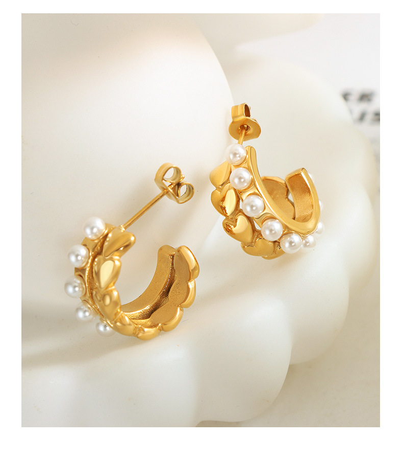 C Shape, Heart Shape Pattern Women'S Gender 1 Pair Simple Style C Shape Heart Shape Plating Inlay Titanium Steel Artificial Pearls Ear Studs