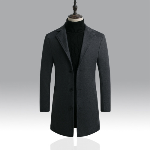 Factory 2025 Men's Wool Coat Korean Style Single-Breasted Coat Slim Medium-Length Trench Coat Casual Wool Coat