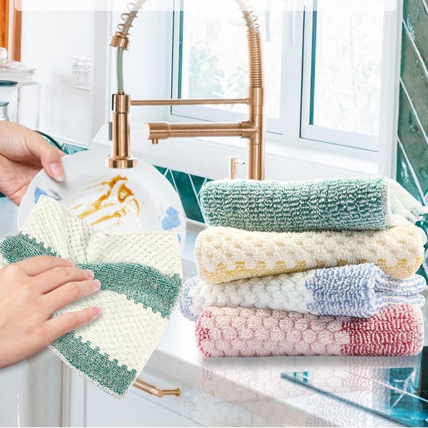Household Cleaning Cloth for Kitchen, Thickened Coral Absorbent, Oil-Resistant, Dishwashing, Table Wiping, Household Cleaning Sponge Towel