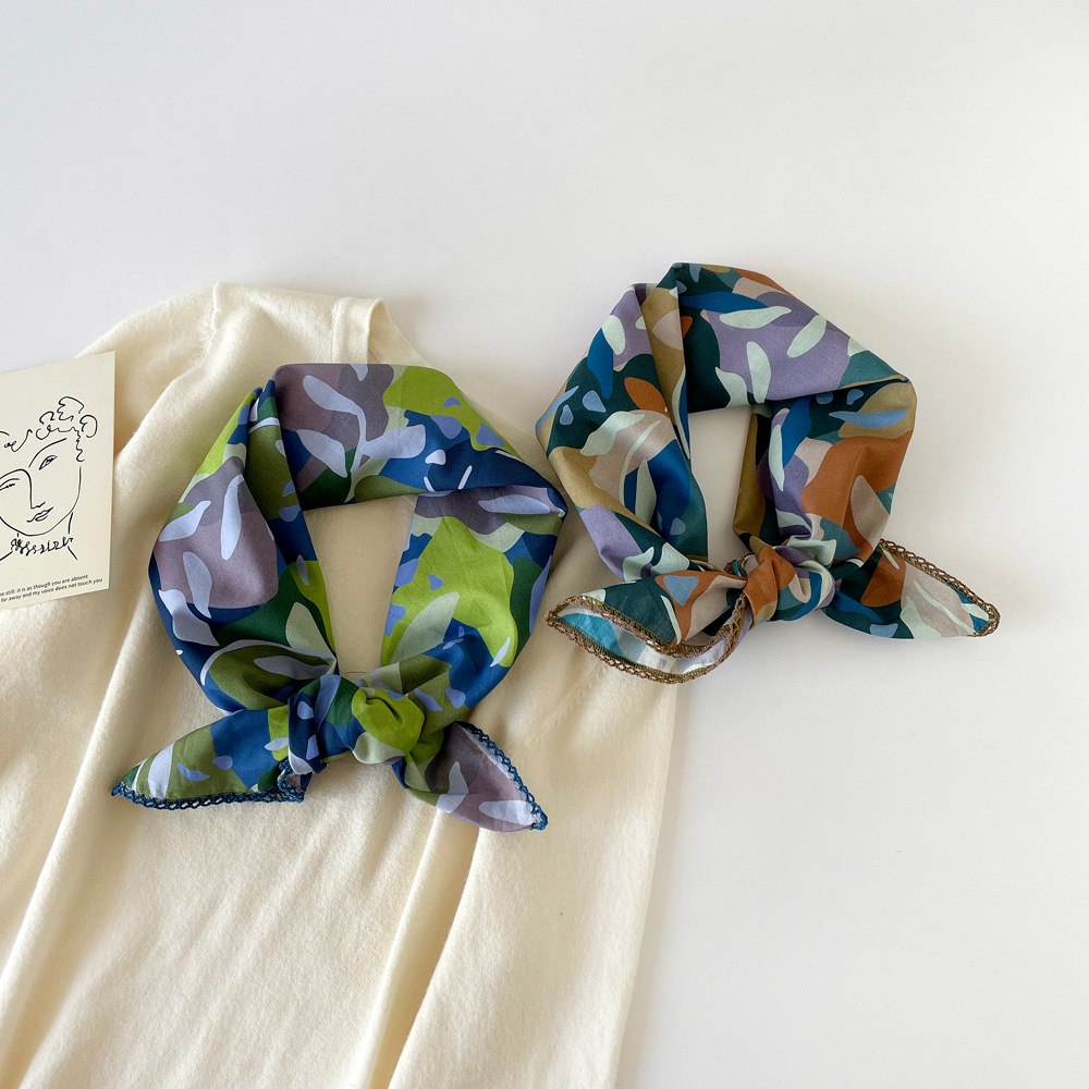 Leopard Print Cotton Square Neck Scarf For Women Lightweight_voghion.com
