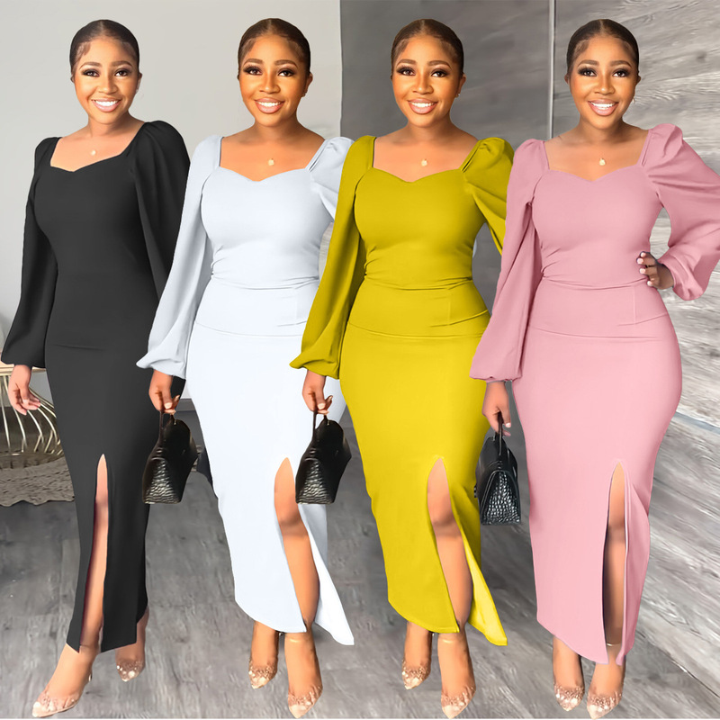European and American Women's Clothing, Amazon Aliexpress Hot-Selling Solid Color Long-Sleeve Sexy Backless Bodycon Slit Dress European and American Women's Clothing, Amazon Aliexpress Hot-Selling Solid Color Long-Sleeve Sexy Backless Bodycon Slit Dress