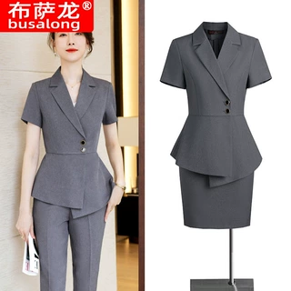 夏季西装套装女薄款短袖职业西服酒店前台工装珠宝店美容院工作服