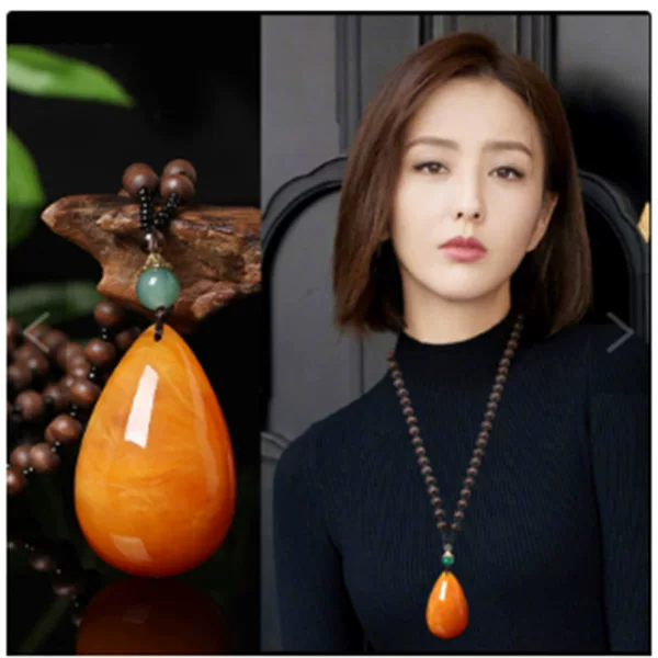 Water Drops Imitation Beeswax Necklace Long Retro Internet Celebrity Explosive Woolen Chain Live Clothing Welfare Elegant Fashion Pendant