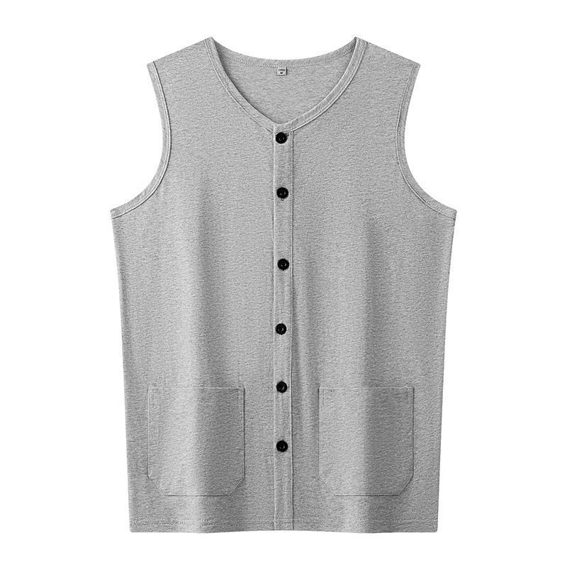 Shenben Men's Thin Pure Cotton Sleeveless Vest Cardigan, Breathable Outerwear, Dad's Style, Summer Style