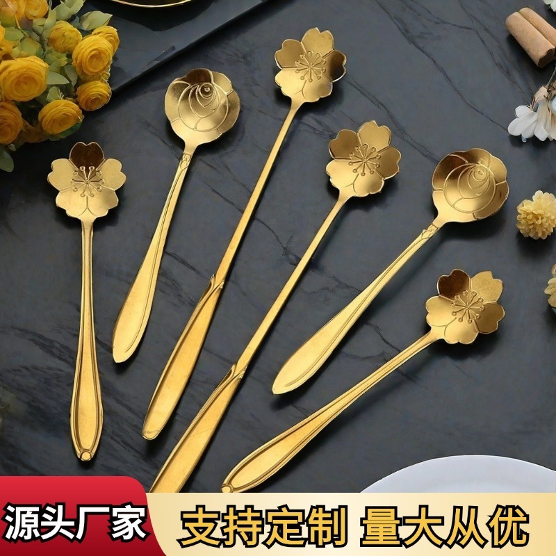 Stainless Steel Flower Spoon Cherry Blossom Rose Spoon Wedding Long Handle Heart-shaped Spoon Coffee Mixing Spoon Hand Gift Bird's Nest Honey Stainless Steel Flower Spoon Cherry Blossom Rose Spoon Wedding Long Handle Heart-shaped Spoon Coffee Mixing Spoon Hand Gift Bird's Nest Honey