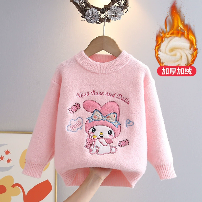 Детский свитер для девочек осенью и зимой новый детский утолщение теплый круглый воротник свитер мультфильм вязаный нижний свитер