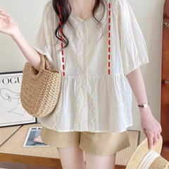 授乳服、サマースーツ、夏ファッション、香港風カジュアルお出かけ、夏ゆったりトップス、ワイドパンツとスカートの2点セット