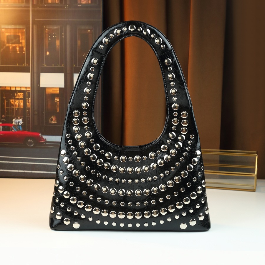 Nuova borsa a tracolla da donna in stile punk, trendy, cool ed elegante, con rivetti resistenti, ideale da portare sotto il braccio._voghion.com
