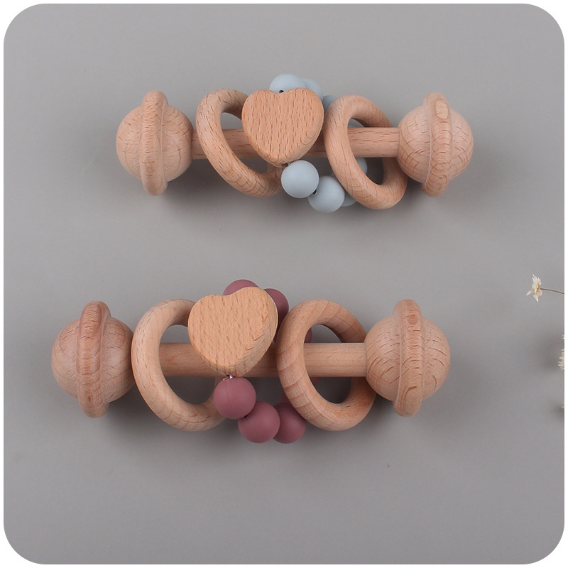 Juguete para niños creativo Beech teether bebé amor mano agarre sonajero cuentas de silicona bebé ejercicio interactivo mordedor palo