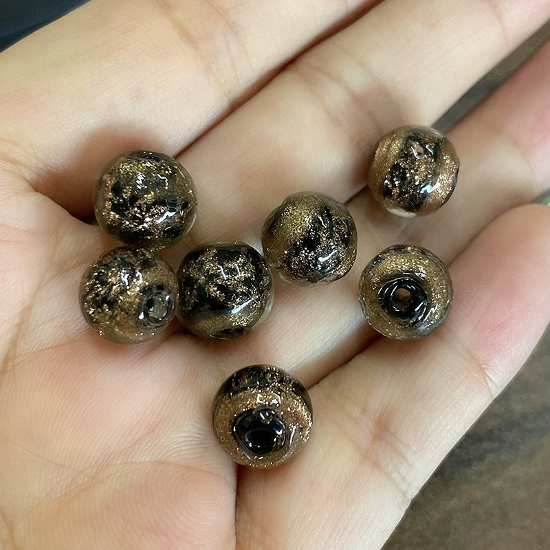 Yonghe 金箔灰ガラス DIY ルースビーズアクセサリーラウンドビーズ古代カラフルな砂ガラスビーズ半完成アクセサリー 1|undefined