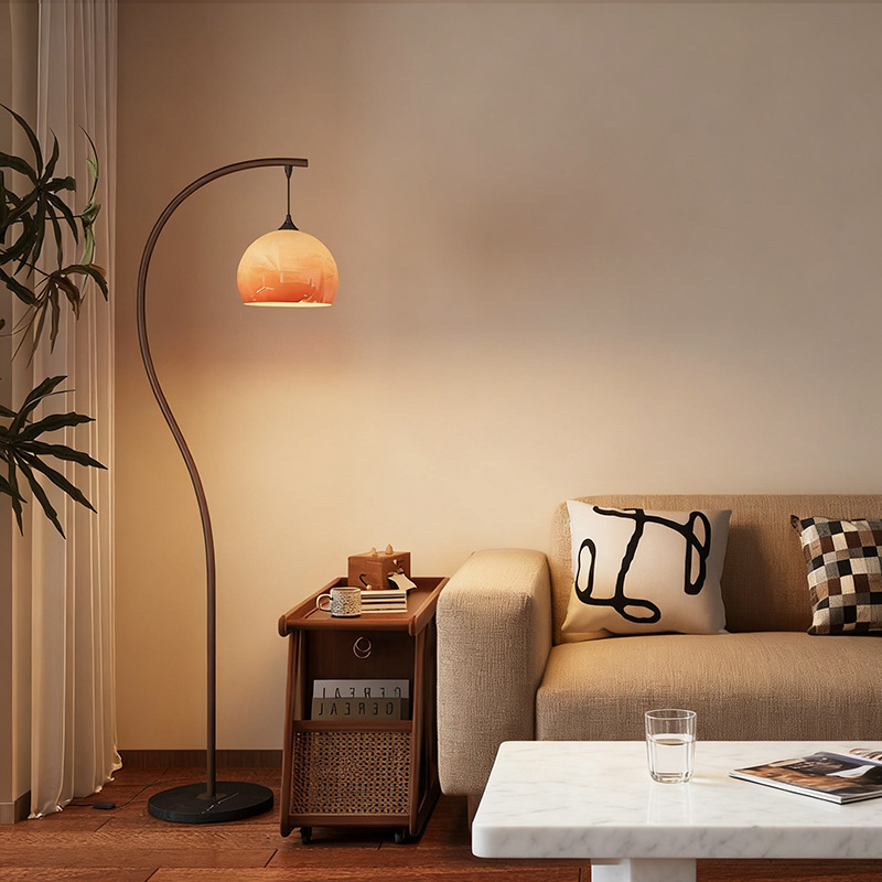 Medieval Style Brown Floor Lamp S-Shaped Accessible Luxury High-End Atmosphere Fishing Lamp Living Room Sofa Bedroom Bedside Lamp