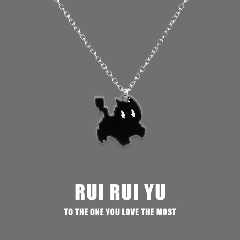 Trendy Hip-Hop Lightning Black Cat Necklace with Unique Design, Cartoon Pendant, Long Sweater Chain, Couple Chain, Titanium Steel