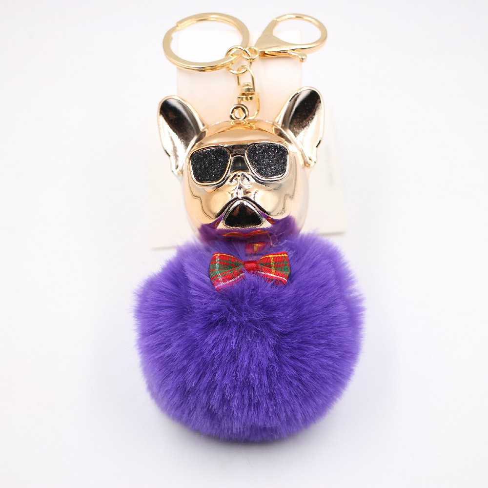 New Cross-border Cool Dog Creative Sunglasses French Bulldog Car Pendant Cute Dog Keychain Hair Ball Bag Pendant display picture 3