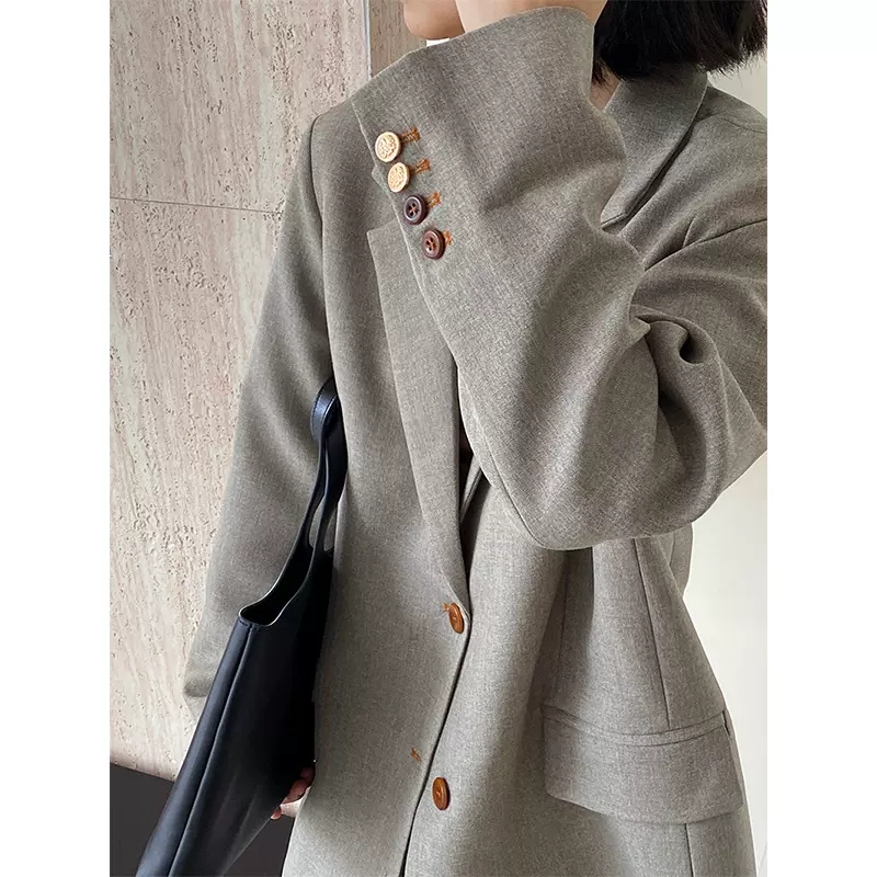 江左 主理人私服 杂色枪驳领廓形西装外套女休闲垫肩西服上衣6103
