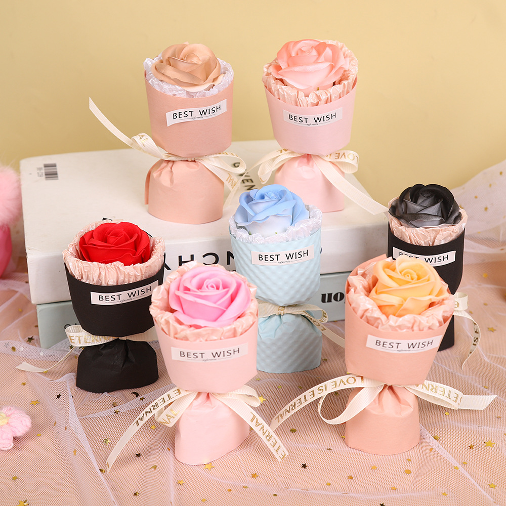 Día de San Valentín mini bolsillo de coche rosa jabón pequeño ramo de flores decoración para la esposa de la mano mano regalo