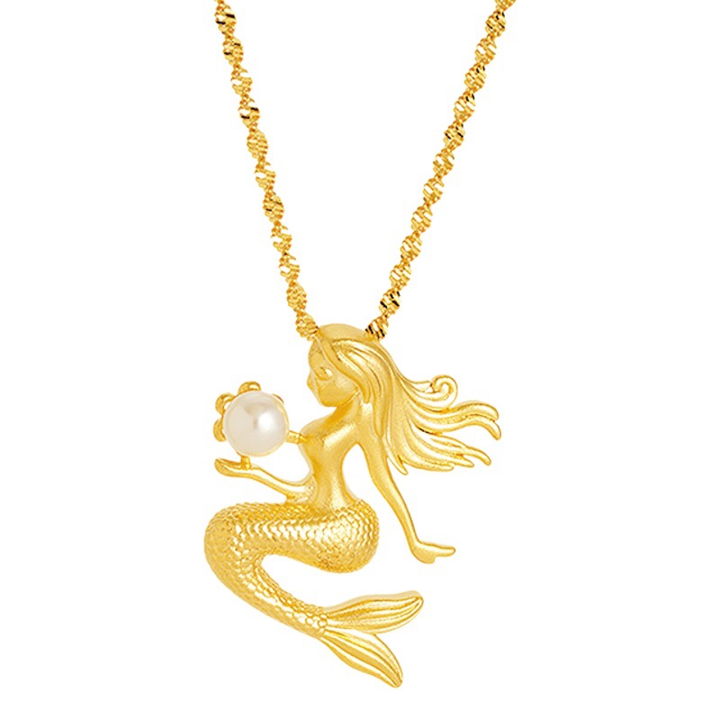 Arena oro sirena artificial perla colgante dulce todo fósforo de las mujeres nicho diseño sentido popular en línea popular hermosa aleación de cobre
