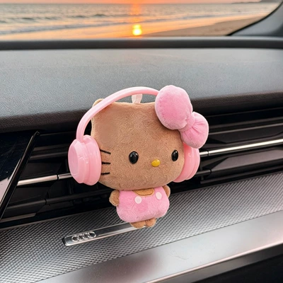 Creative Cat Headphone Car Air Vent Decoration Ornament Car Air Freshener Cute Car Interior New Car Gift for Girls (Sürətlər qutusu və əl tormozu başlıqları) - pink-headphones-with-pink-black-leather-and-beaded-eyes-air-vent-fragrance-diffuser