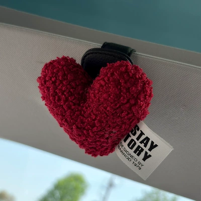 Plush Love Car Glasses Clip Car Glasses Clip/Bill Clip - red-heart-black-glasses-clip